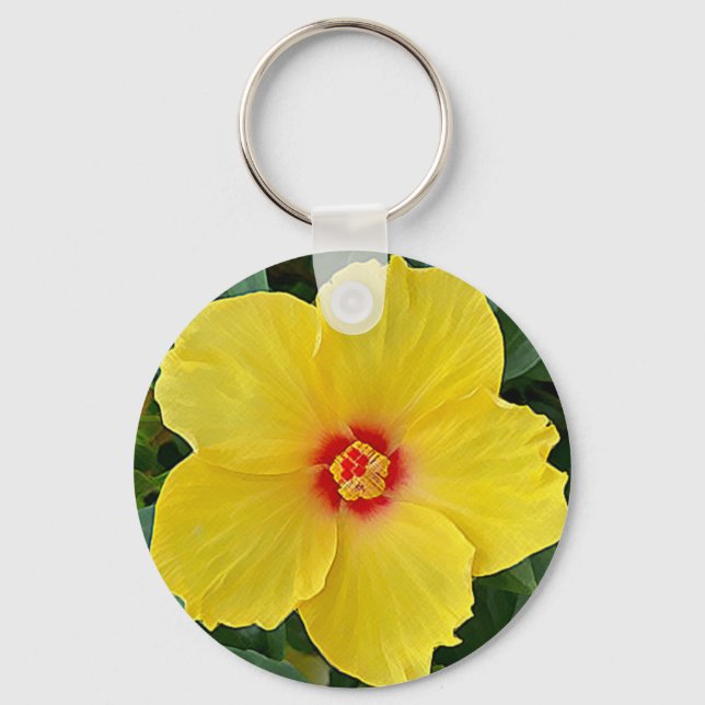 Roter Hibiskus Runder Schlüsselanhänger (Vorderseite)