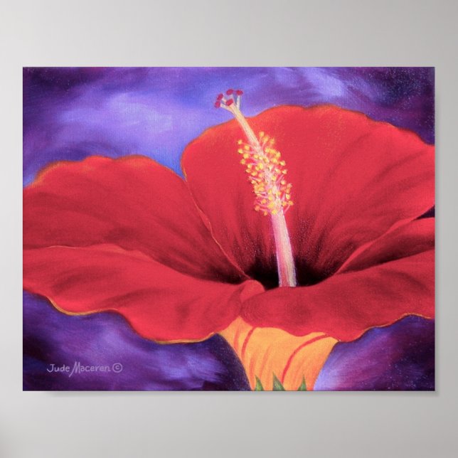 Roter Hibiskus Tropische Blume Malerei - Poster (Vorne)