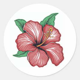 Roter Hibiskus Tropische Blume Runder Aufkleber