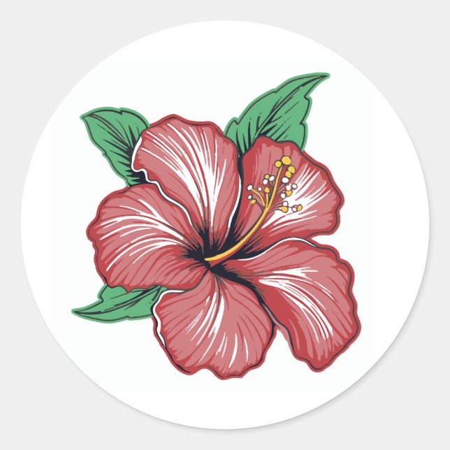 Roter Hibiskus Tropische Blume Runder Aufkleber (Vorderseite)