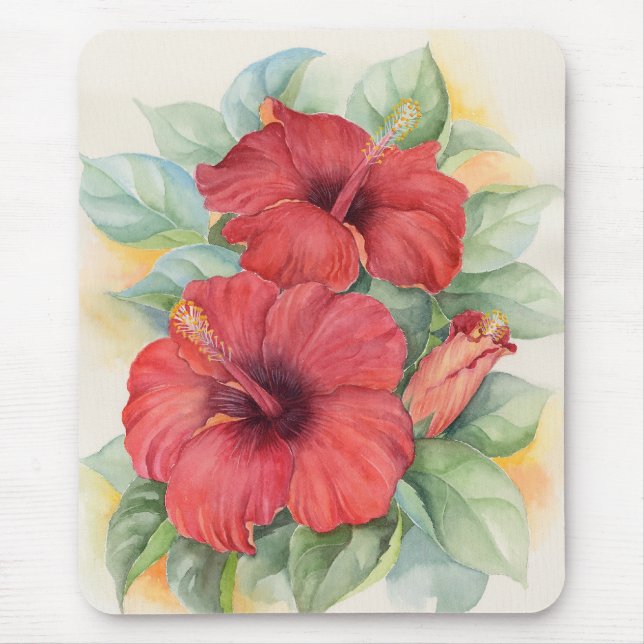 Roter Hibiskus-tropische Blumen-Malerei - multi Mousepad (Vorne)