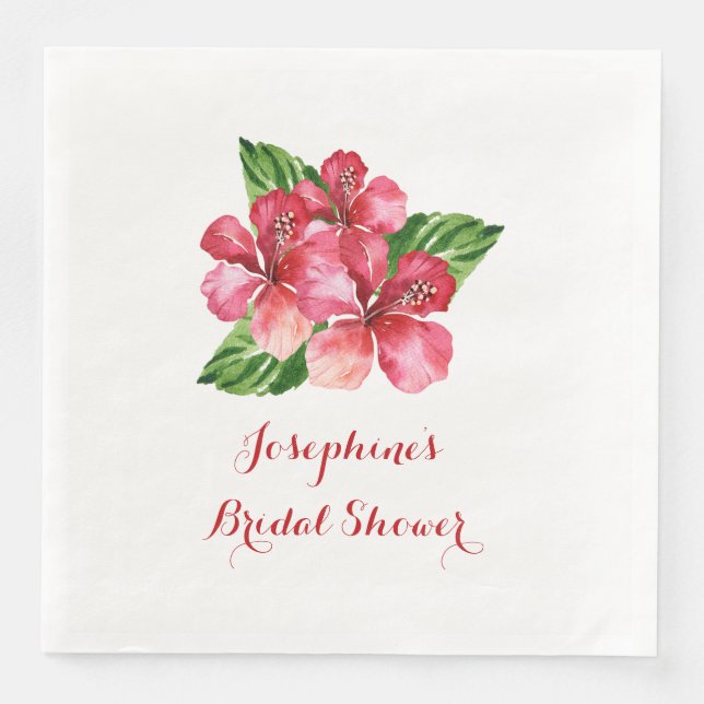 Roter Hibiskus Tropisches Brautparty Personalisier Serviette (Vorderseite)