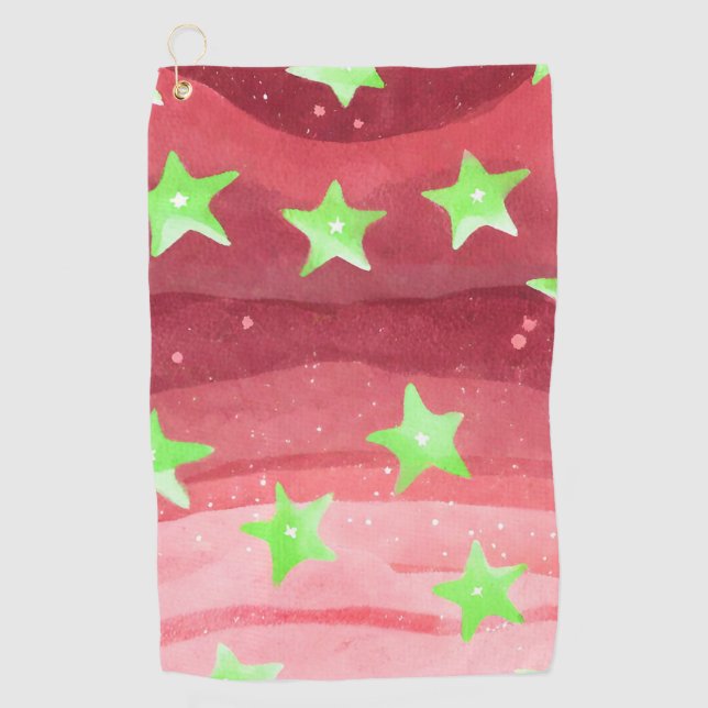 Roter Himmel mit Sternen Golfhandtuch (Vorderseite)