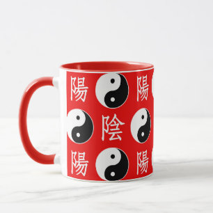Roter Hintergrund Chinesisches Yinyang-Muster Tasse