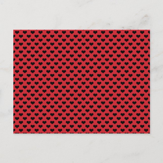 Roter Hintergrund für Schwarze Herzen Hübsch Postkarte (Vorderseite)