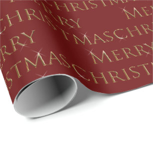 Roter Hintergrund goldene Buchstaben Frohe Weihnac Geschenkpapier