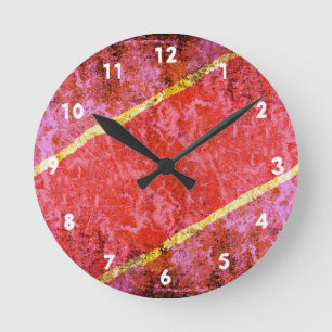 Roter Hintergrund mit gelben Streifen Runde Wanduhr