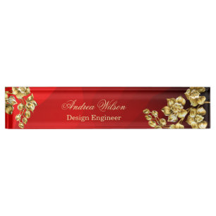 Roter Hintergrund mit goldenen Rose personalisiert Namensplakette