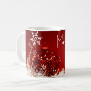 Roter Hintergrund mit Weihnachtsball Kaffeetasse