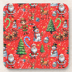 Roter Hintergrund Weihnachtsdekorationsmuster Getränkeuntersetzer