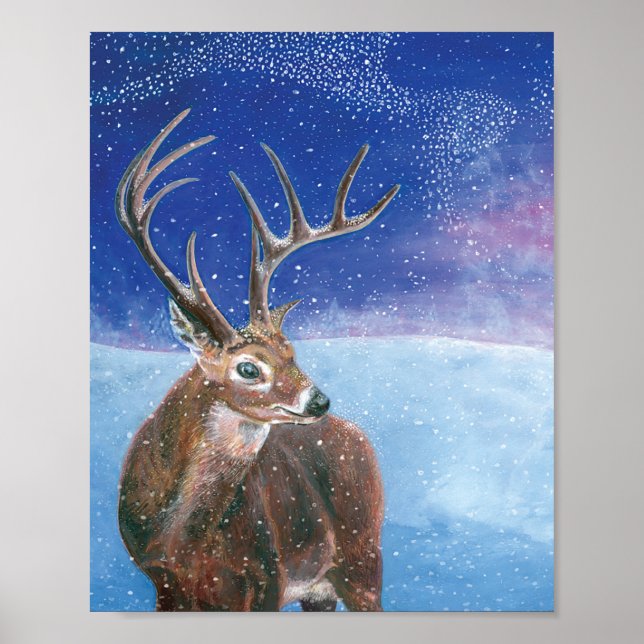 Roter Hirschstag im Schnee Poster (Vorne)