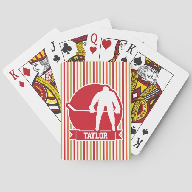 Roter Hockeyspieler, Rot, Orange, Grün Spielkarten (Rückseite)