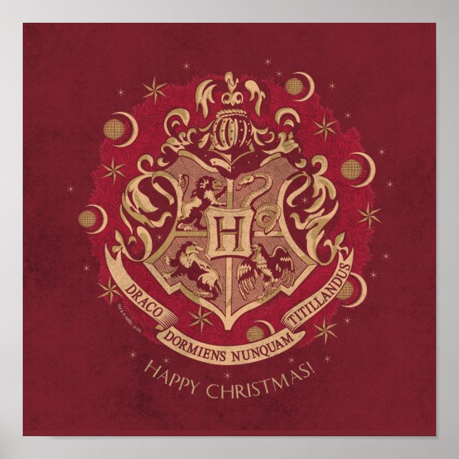 Roter HOGWARTS™-Wappen-Weihnachtskranz Poster (Vorne)