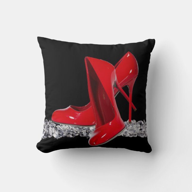 Roter hoher Heels u. weiße Diamanten Kissen (Vorderseite)