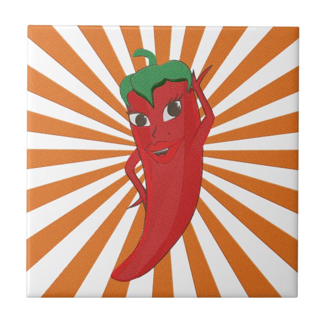Roter Hot Pepper Diva Imitate Stickerei drucken Fliese (Vorderseite)