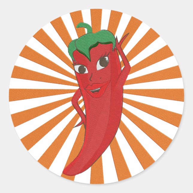 Roter Hot Pepper Diva Imitate Stickerei drucken Runder Aufkleber (Vorderseite)