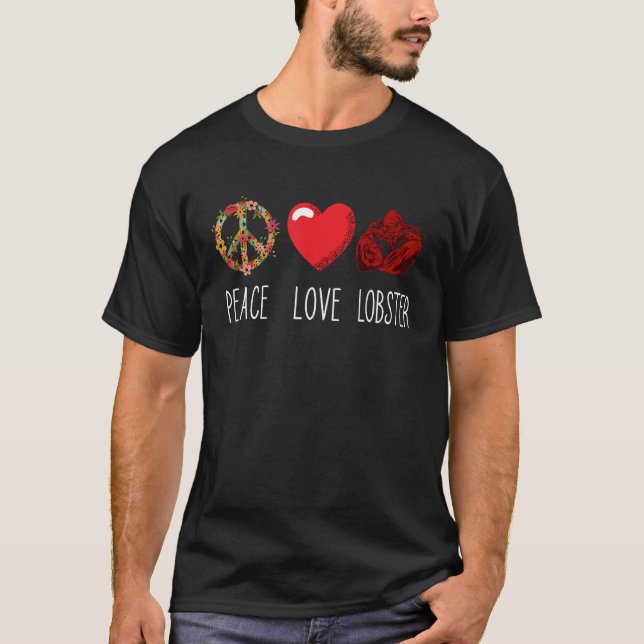 Roter Hummer Liebe Frieden Herz Seafood Crawfish L T-Shirt (Vorderseite)