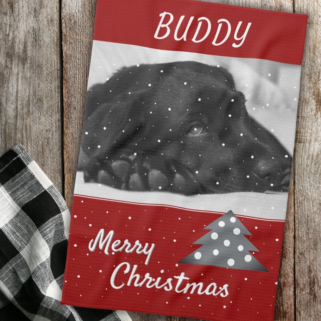 Roter Hund Foto Tree Frohe Weihnachten Geschirrtuch (Von Creator hochgeladen)