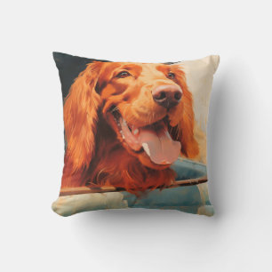 Roter Hund im klassischen LKW-Fenster Kunstprint Kissen