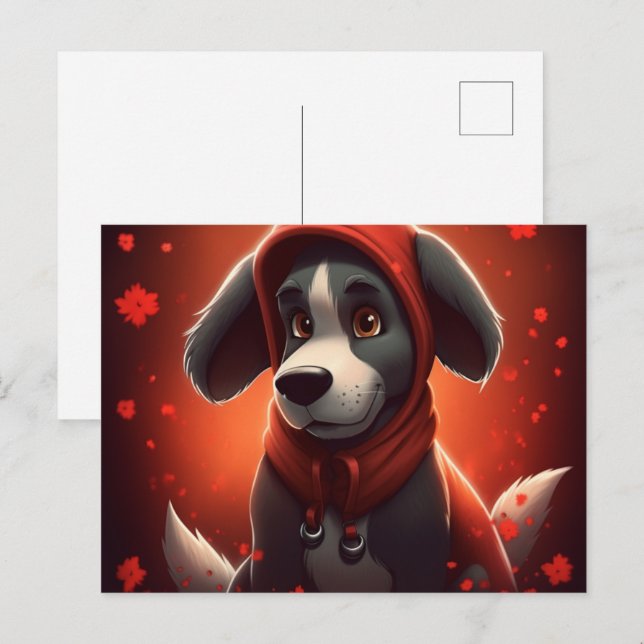 Roter Hund Postkarte (Vorne/Hinten)