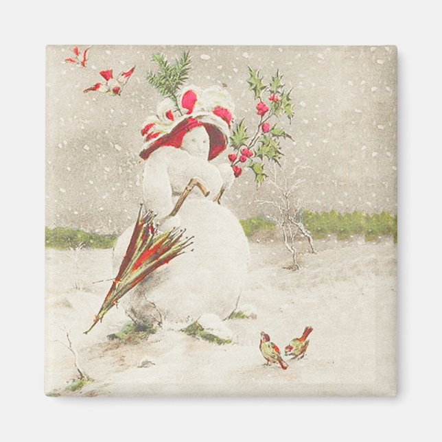 Roter Hut Snowwoman Vintager Magnet (Vorne)