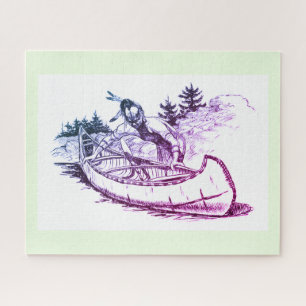 Roter Indianer mit Kanu