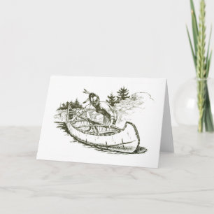 Roter Indianer mit Kanu Feiertagskarte