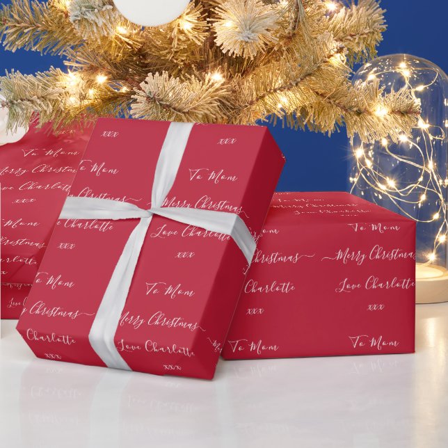 Roter Individuelle Name Frohe Weihnachten Geschenkpapier (Feiertage)