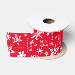 Roter Individuelle Name Weihnachtsschnee Satinband