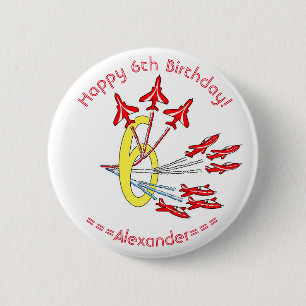 Roter Jet-Flugzeuge 6. Geburtstagsabzeichen Button