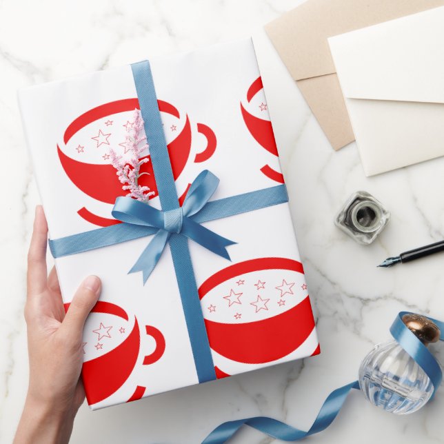 Roter Kaffee Tasse mit Sternen Geschenkpapier (Schenken)