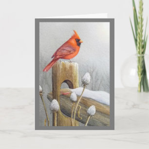 Roter Kardinal auf einem Zaun Aquarell Kunst Karte