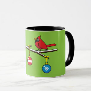 Roter Kardinal auf kahlem Weihnachtszweig Tasse
