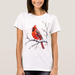 Roter Kardinal auf schneebedecktem Ast – Winterpra T-Shirt