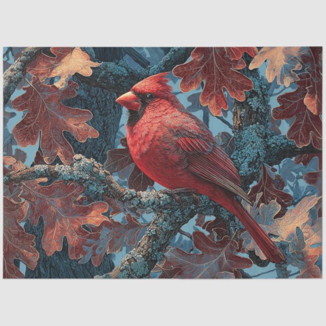Roter Kardinal auf Zweig Seidenpapier (Vorderseite)