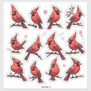 Roter Kardinal Aufkleber Set – Süße Singvogel Deko