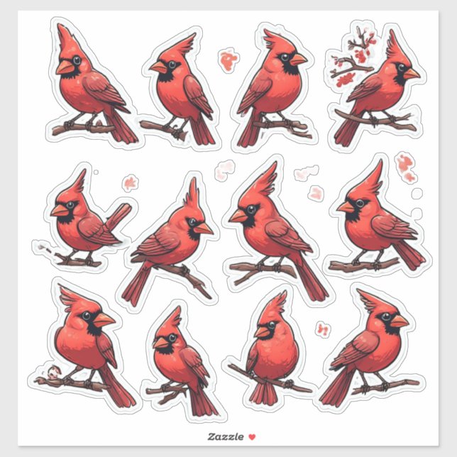 Roter Kardinal Aufkleber Set – Süße Singvogel Deko (Blatt)