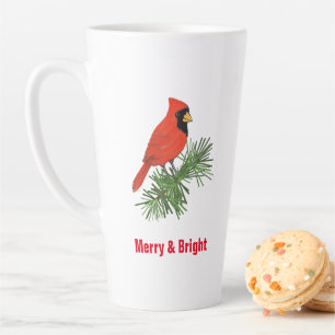 Roter Kardinal Bird auf Pine Tree Milchtasse