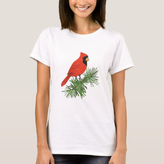 Roter Kardinal Bird auf Pine Tree T-Shirt