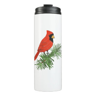 Roter Kardinal Bird auf Pine Tree Thermosbecher