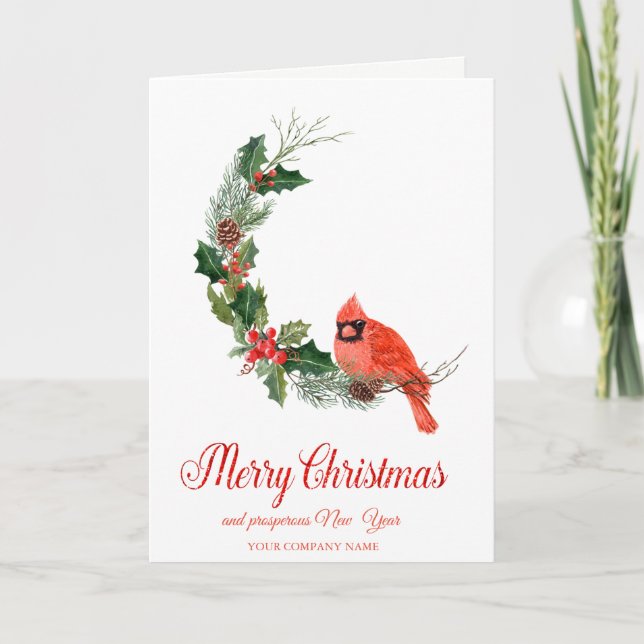 Roter Kardinal Bird Holly Berry Weihnachten (Vorderseite)
