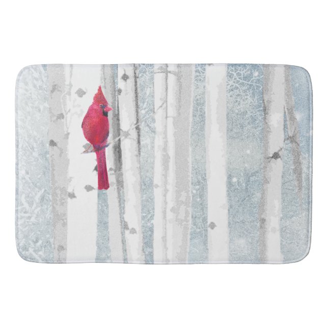 Roter Kardinal Bird in schönem, schneebedecktem Bi Badematte (Vorderseite)
