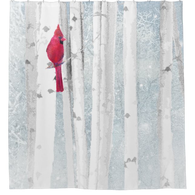Roter Kardinal Bird in schönem, schneebedecktem Bi Duschvorhang (Vorderseite)