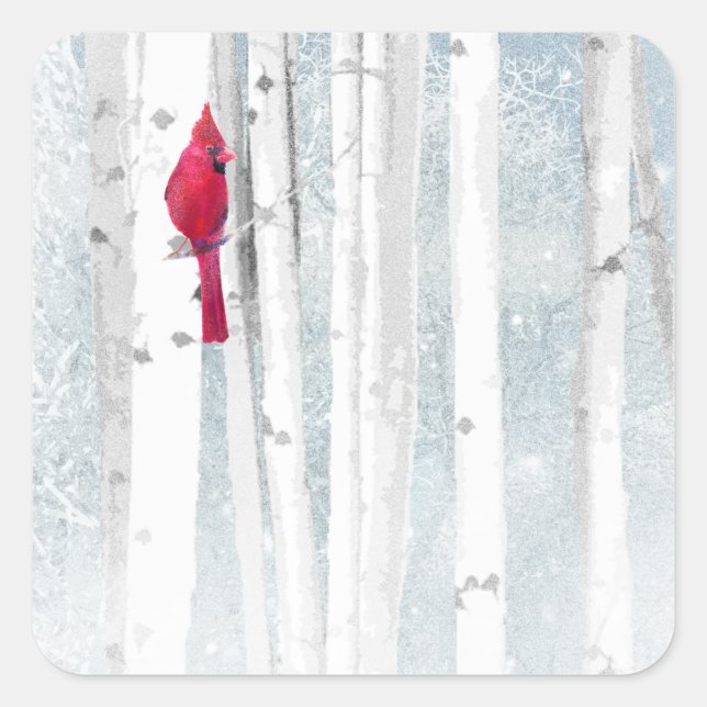 Roter Kardinal Bird in schönem, schneebedecktem Bi Quadratischer Aufkleber (Vorderseite)