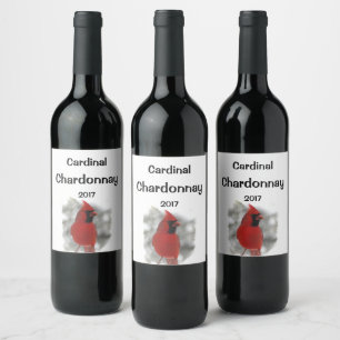 Roter Kardinal Bird in White Snow Weinlabel Weinetikett