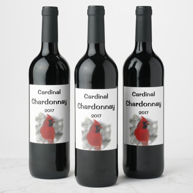 Roter Kardinal Bird in White Snow Weinlabel Weinetikett (Flaschen)