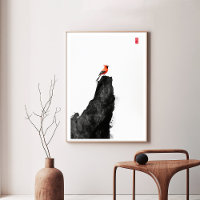 Roter Kardinal Bird on Ink Wash Rock - Zen Art Can