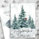 Roter Kardinal Bird von Rustic Green Winter Pine T Feiertagskarte<br><div class="desc">Rustikale Green Winter Pine Trees Red Kardinal Bird Watercolor Ferienkarte. Senden Sie Ihren Lieben mit diesen festlichen, naturfarbenen und modernen, nicht-Foto-Designkarten Urlaubsgrüße! Genießen Sie einen schneebedeckten Tag in einem Berg mit großen, weich grünen, bemalten Kiefernwäldern und einem Winterroten Vogel auf dem Baum. Bitte klicken Sie auf "Diese Vorlage personalisieren", um...</div>