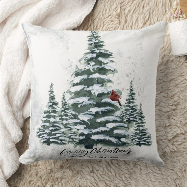 Roter Kardinal Bird von Rustic Green Winter Pine T Kissen (Von Creator hochgeladen)