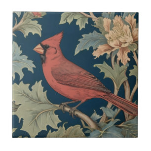 Roter Kardinal Bird William Morris Stil links gege Fliese